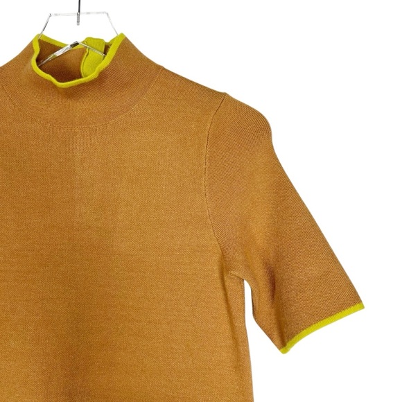 MAEVE Annelise Tan Short Sleeve Knit Sheath Dress with Lime Green Trim & pockets - Picture 4 of 9